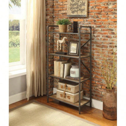 Itzel Antique Oak Sandy Gray Bookshelf