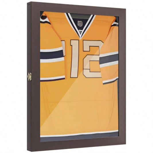 HOMCOM 24x 32 Jersey Display, Wall - Mounted Memorabilia Acrylic Shadow Box with Hanger, Brown