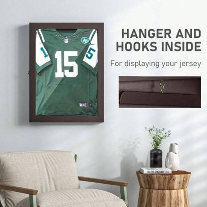 HOMCOM 24x 32 Jersey Display, Wall - Mounted Memorabilia Acrylic Shadow Box with Hanger, Brown