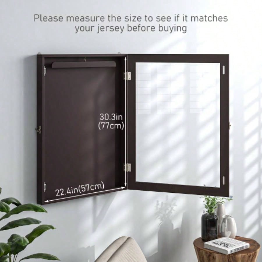 HOMCOM 24x 32 Jersey Display, Wall - Mounted Memorabilia Acrylic Shadow Box with Hanger, Brown