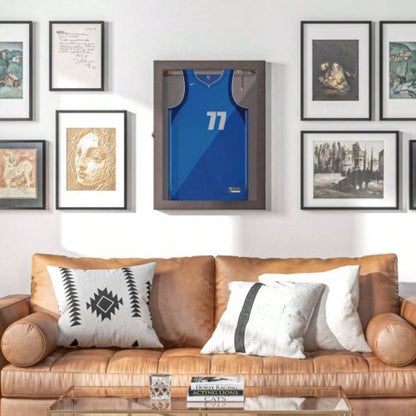 HOMCOM 24x 32 Jersey Display, Wall - Mounted Memorabilia Acrylic Shadow Box with Hanger, Brown