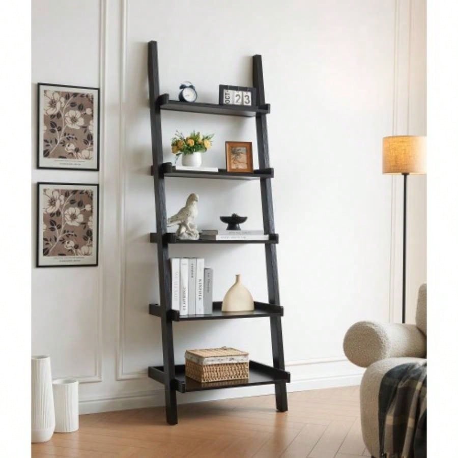 Bookcase ladder five shelf popular modern design multi - depth shelves with rounded shelf barrier corners