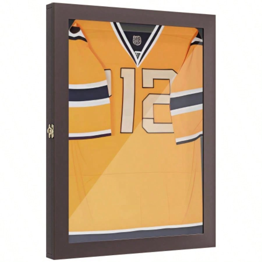 HOMCOM 24x 32 Jersey Display, Wall - Mounted Memorabilia Acrylic Shadow Box with Hanger, Brown