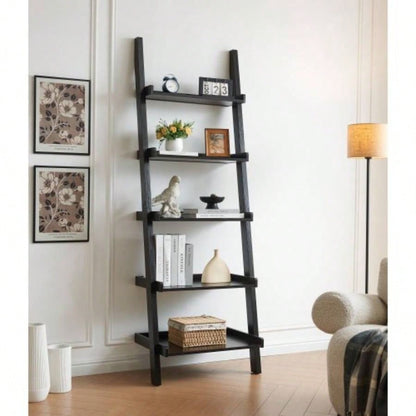 Bookcase ladder five shelf popular modern design multi - depth shelves with rounded shelf barrier corners