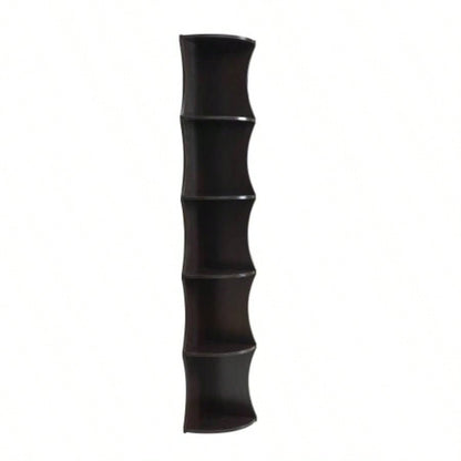 Five shelf corner bookcase rounded shelf fronts quarter circle red cocoa color