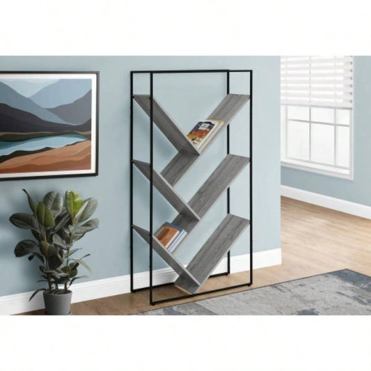 Bookshelf, Bookcase, Etagere, 3 Tier, 60h, Office, Bedroom, Laminate, Black Metal, Contemporary, Modern
