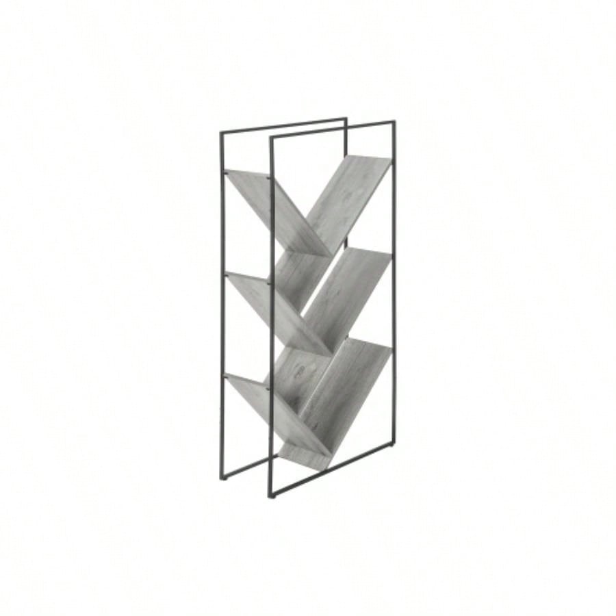 Bookshelf, Bookcase, Etagere, 3 Tier, 60h, Office, Bedroom, Laminate, Black Metal, Contemporary, Modern