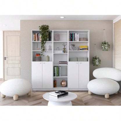 Levan 3 Piece Living Room Set with 3 Bookcases, White