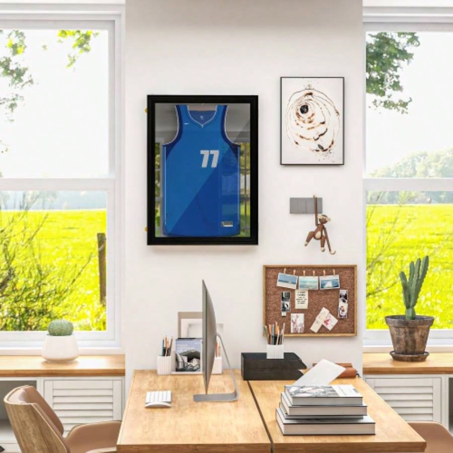 HOMCOM 24x 32 Jersey Frame Display, - Resistant Jersey Shadow Box with 2 Keys, Hanger, Black