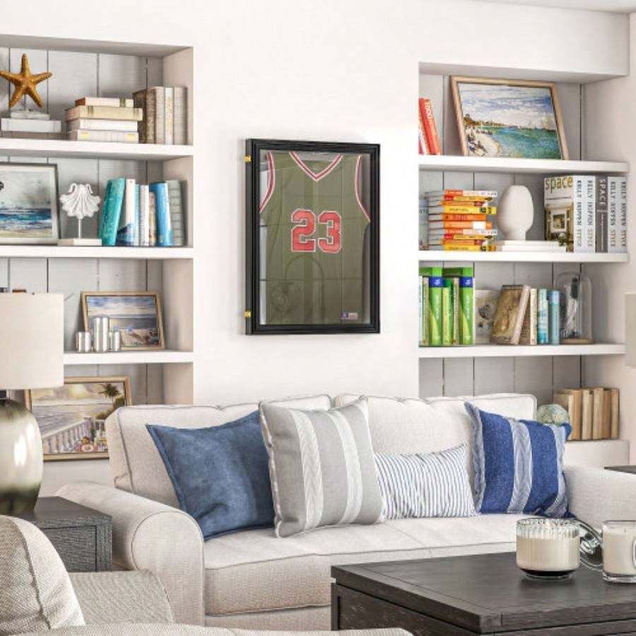HOMCOM 24x 32 Jersey Frame Display, - Resistant Jersey Shadow Box with 2 Keys, Hanger, Black