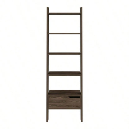 New Haven 1 - Drawer 4 - Shelf Ladder Bookcase Dark Walnut