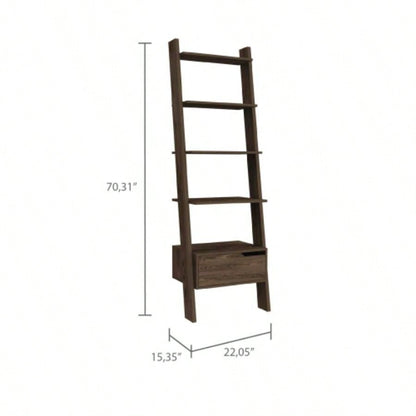 New Haven 1 - Drawer 4 - Shelf Ladder Bookcase Dark Walnut
