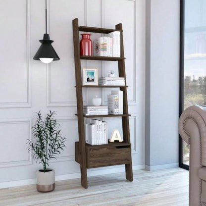New Haven 1 - Drawer 4 - Shelf Ladder Bookcase Dark Walnut
