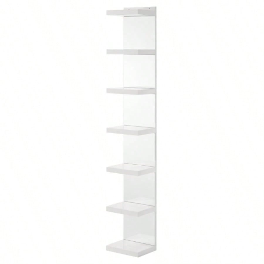 1pc Glam White Open Shelving Rack with Mirrored Back Living Room Wooden Furniture