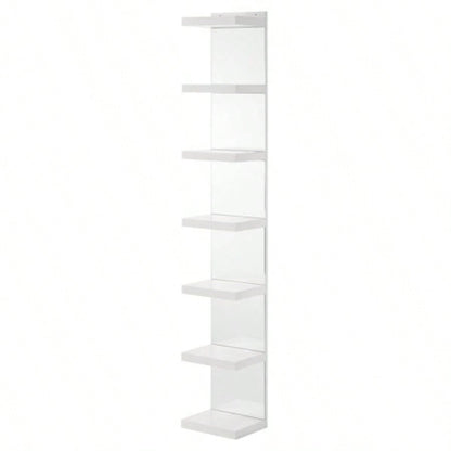 1pc Glam White Open Shelving Rack with Mirrored Back Living Room Wooden Furniture