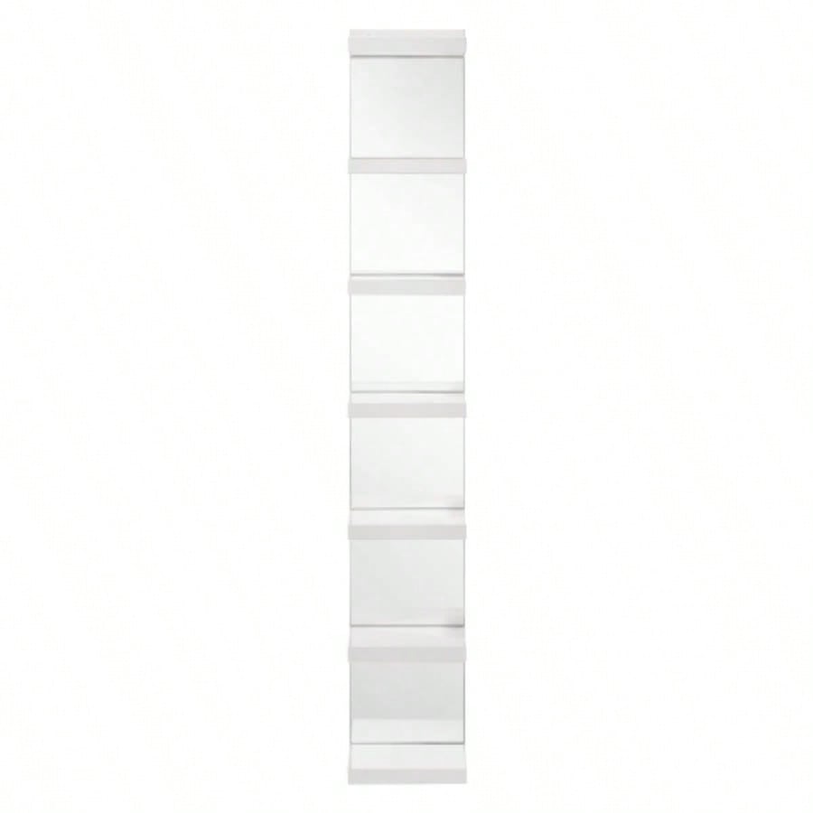 1pc Glam White Open Shelving Rack with Mirrored Back Living Room Wooden Furniture