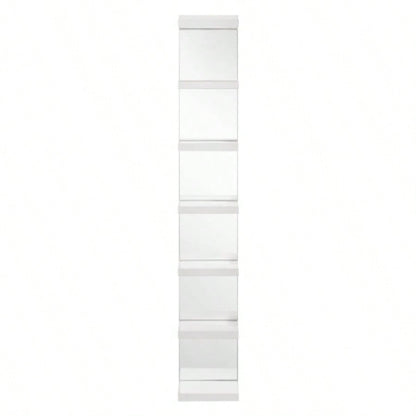 1pc Glam White Open Shelving Rack with Mirrored Back Living Room Wooden Furniture