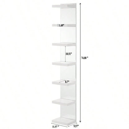 1pc Glam White Open Shelving Rack with Mirrored Back Living Room Wooden Furniture