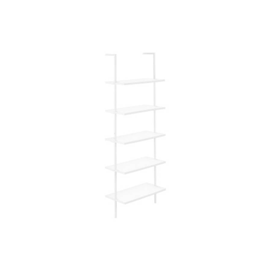 Bookshelf, Bookcase, Etagere, Ladder, 5 Tier, 72h, Office, Bedroom, White Laminate, White Metal, Contemporary, Modern