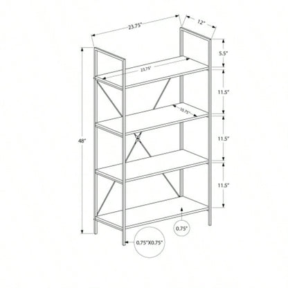 Bookshelf, Bookcase, 4 Tier, 48h, Office, Bedroom, White Laminate, White Metal, Contemporary, Modern