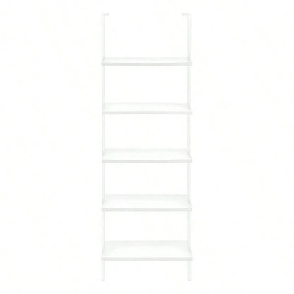Bookshelf, Bookcase, Etagere, Ladder, 5 Tier, 72h, Office, Bedroom, White Laminate, White Metal, Contemporary, Modern