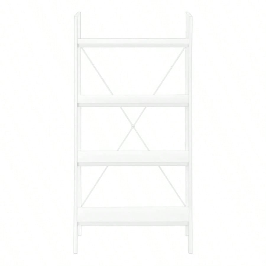 Bookshelf, Bookcase, 4 Tier, 48h, Office, Bedroom, White Laminate, White Metal, Contemporary, Modern