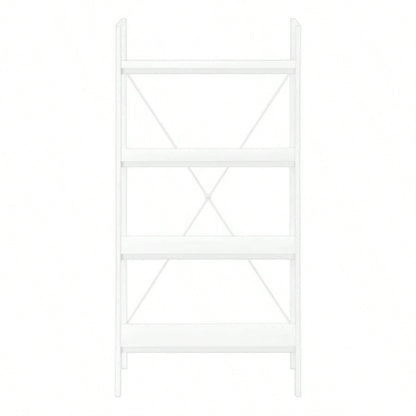 Bookshelf, Bookcase, 4 Tier, 48h, Office, Bedroom, White Laminate, White Metal, Contemporary, Modern