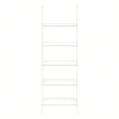 Bookshelf, Bookcase, Etagere, Ladder, 5 Tier, 72h, Office, Bedroom, White Laminate, White Metal, Contemporary, Modern