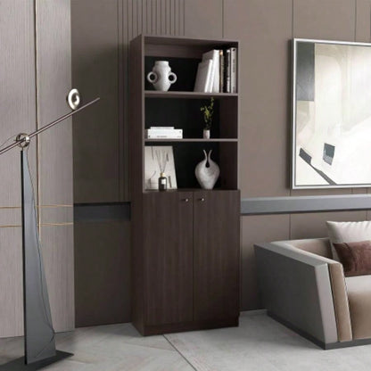 Home 2 Door Bookcase With Two Open Shelves And Concealed Storage, Stained Walnut