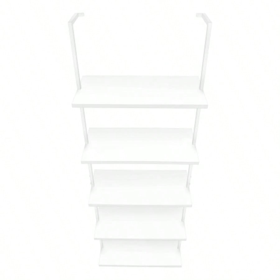 Bookshelf, Bookcase, Etagere, Ladder, 5 Tier, 72h, Office, Bedroom, White Laminate, White Metal, Contemporary, Modern