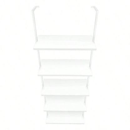 Bookshelf, Bookcase, Etagere, Ladder, 5 Tier, 72h, Office, Bedroom, White Laminate, White Metal, Contemporary, Modern