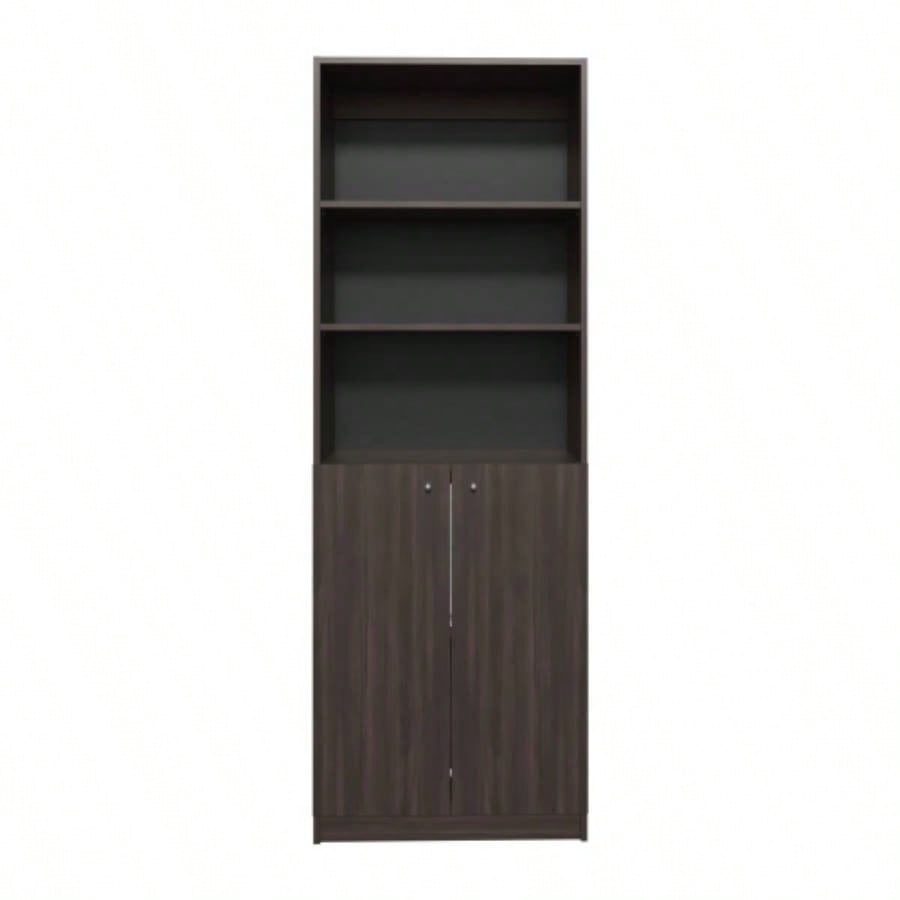 Home 2 Door Bookcase With Two Open Shelves And Concealed Storage, Stained Walnut