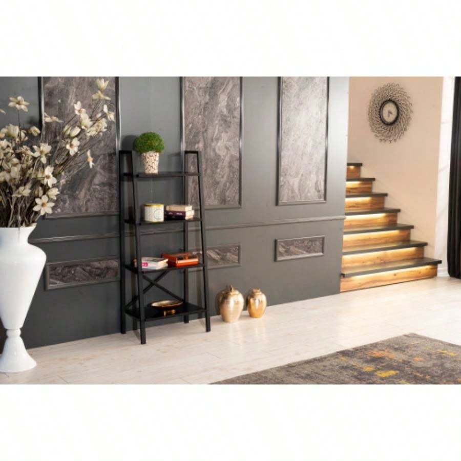 Leon 5 Tier Modern Ladder Bookshelf Organizers, Metal Frame Bookshelf Small Spaces in Your Living Rooms, Office Furniture Bookcase, White