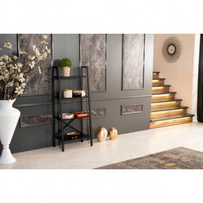 Leon 5 Tier Modern Ladder Bookshelf Organizers, Metal Frame Bookshelf Small Spaces in Your Living Rooms, Office Furniture Bookcase, White