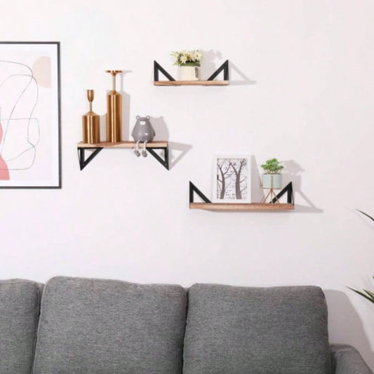Floating Shelves, Long Wall Shelves Set of 3, Wall Mounted Shelves with Brackets Bedroom, Living Room, Kitchen, Bathroom - Natural Wood