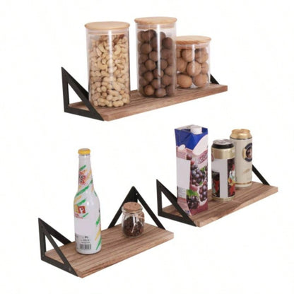 Floating Shelves, Long Wall Shelves Set of 3, Wall Mounted Shelves with Brackets Bedroom, Living Room, Kitchen, Bathroom - Natural Wood
