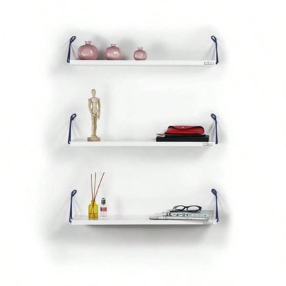 Altai Floating Wall Decor Wall Mounted Rustic Decorative Hanging Metal Bracket Triple Shelfs Books, Walnut/