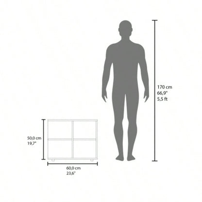 Console Sideboard Cart, Natural Oak, 4 Shelves