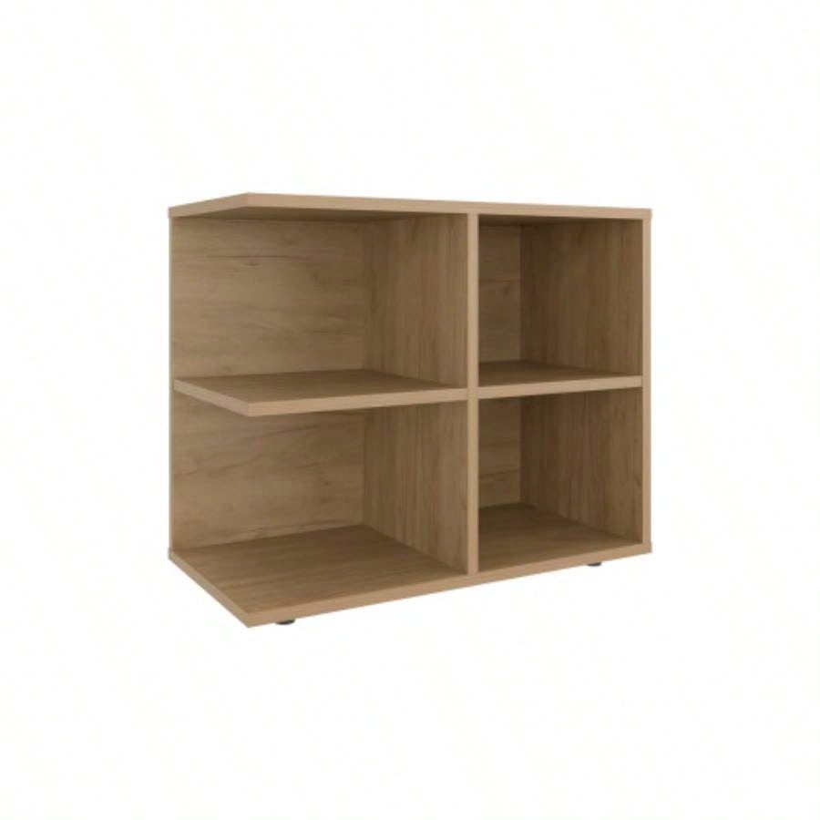 Console Sideboard Cart, Natural Oak, 4 Shelves