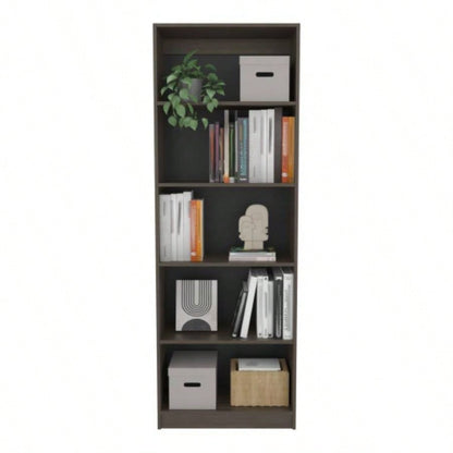 4 - Tier Bookcase with Modern Storage Books and Decor, Dark Walnut/ Black Wengue