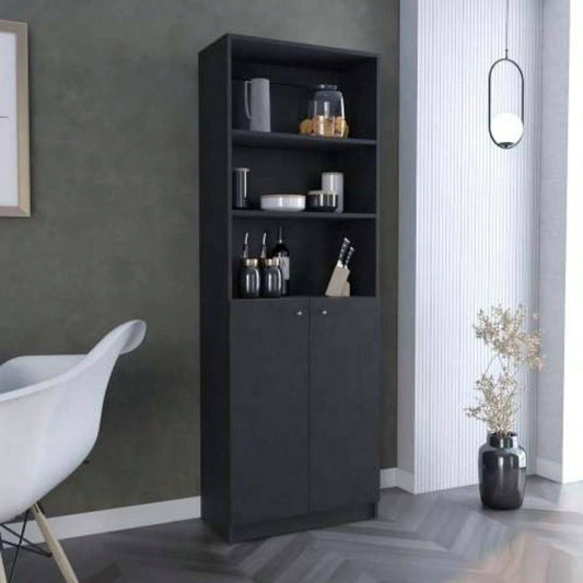 Home 2 - Door Bookcase, Modern Storage Unit With Dual Doors And Multi - Tier Shelves, Natural Oak