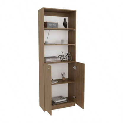 Home 2 - Door Bookcase, Modern Storage Unit With Dual Doors And Multi - Tier Shelves, Natural Oak