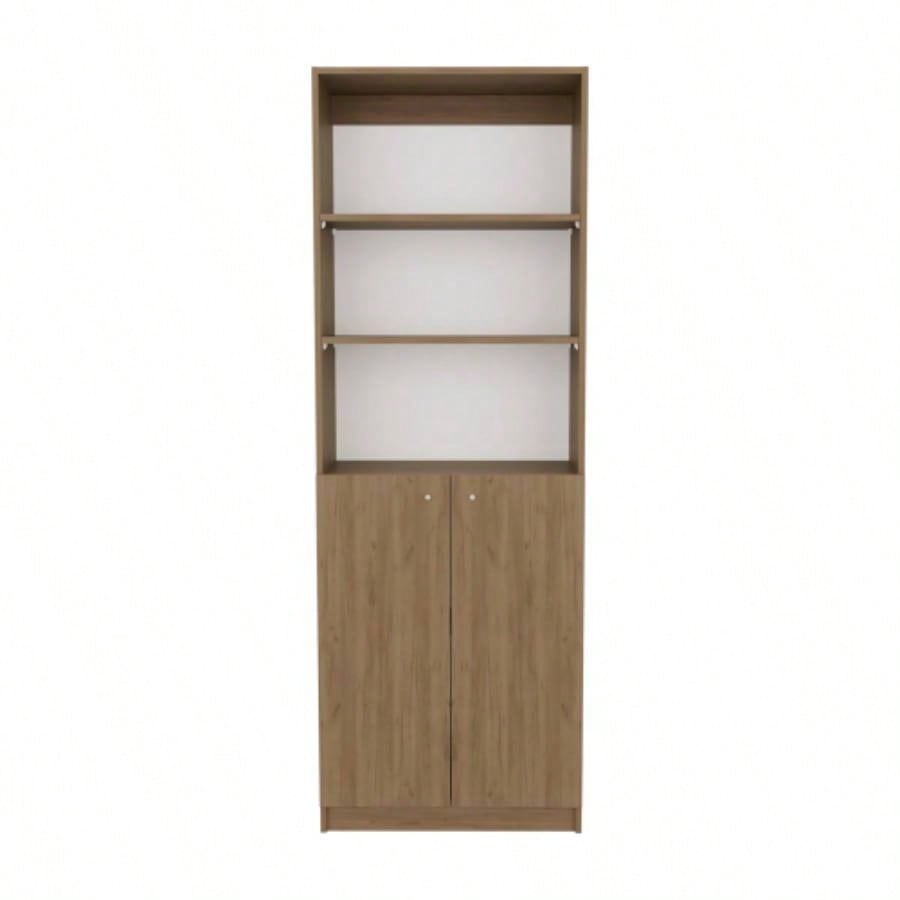 Home 2 - Door Bookcase, Modern Storage Unit With Dual Doors And Multi - Tier Shelves, Natural Oak