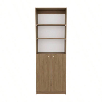 Home 2 - Door Bookcase, Modern Storage Unit With Dual Doors And Multi - Tier Shelves, Natural Oak
