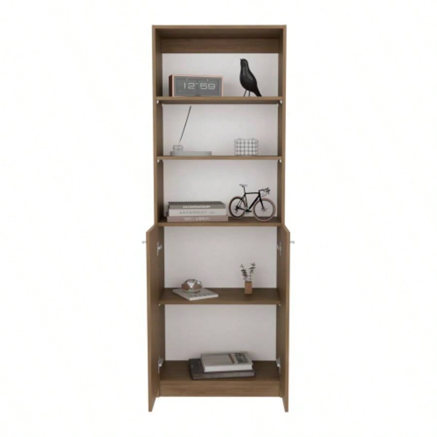 Home 2 - Door Bookcase, Modern Storage Unit With Dual Doors And Multi - Tier Shelves, Natural Oak