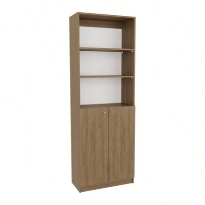 Home 2 - Door Bookcase, Modern Storage Unit With Dual Doors And Multi - Tier Shelves, Natural Oak