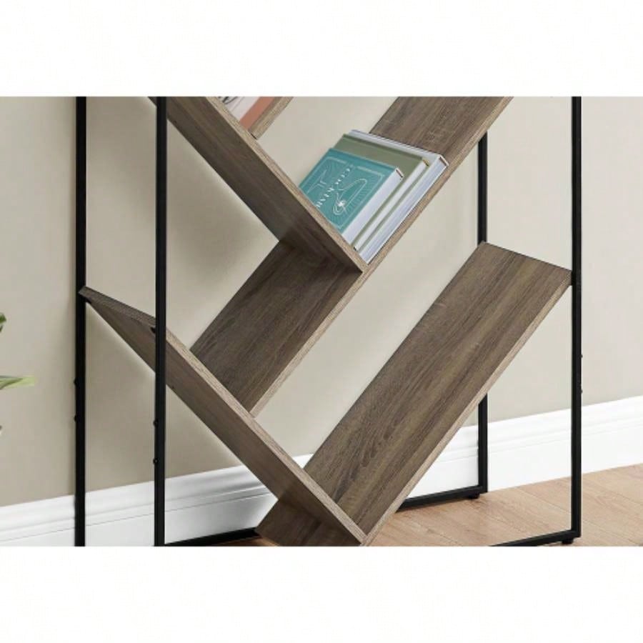 Bookshelf, Bookcase, Etagere, 3 Tier, 60h, Office, Bedroom, Brown Laminate, Black Metal, Contemporary, Modern