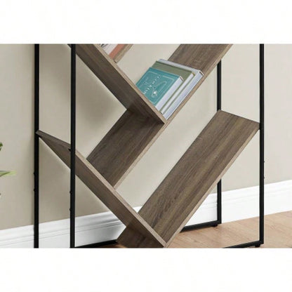 Bookshelf, Bookcase, Etagere, 3 Tier, 60h, Office, Bedroom, Brown Laminate, Black Metal, Contemporary, Modern