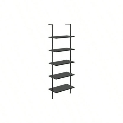Bookshelf, Bookcase, Etagere, Ladder, 5 Tier, 72h, Office, Bedroom, Black Laminate, Black Metal, Contemporary, Modern