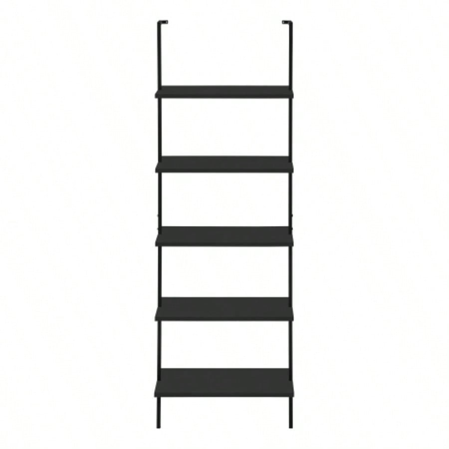 Bookshelf, Bookcase, Etagere, Ladder, 5 Tier, 72h, Office, Bedroom, Black Laminate, Black Metal, Contemporary, Modern